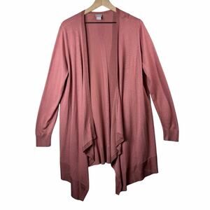 Chicos Sweater Pink Long Sleeve Open Front Drape Knit Cardigan Women 2 Large